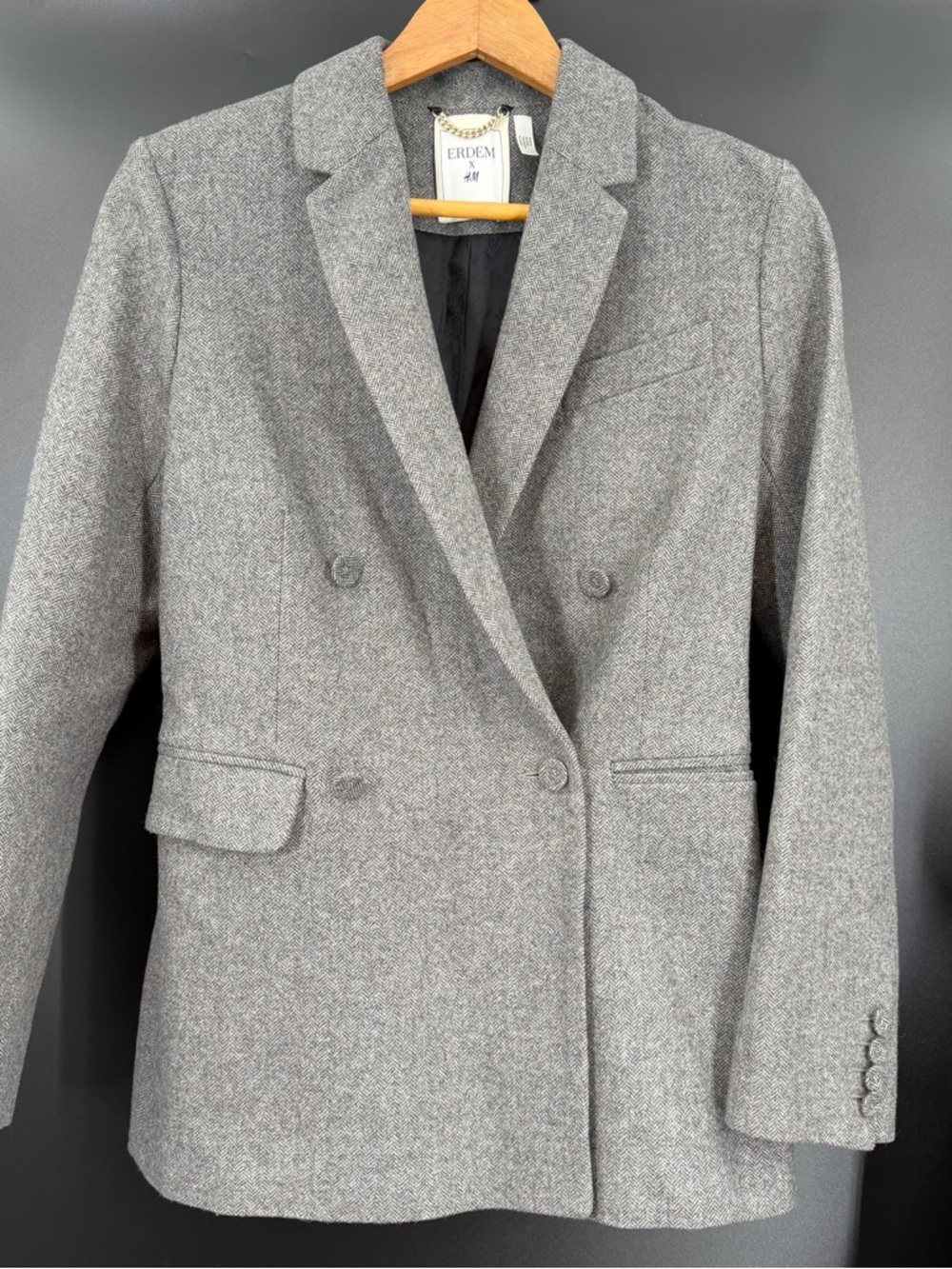EUC Erdem X H&M Wool Blended Herringbone Double Breasted Jacket Sz 6
